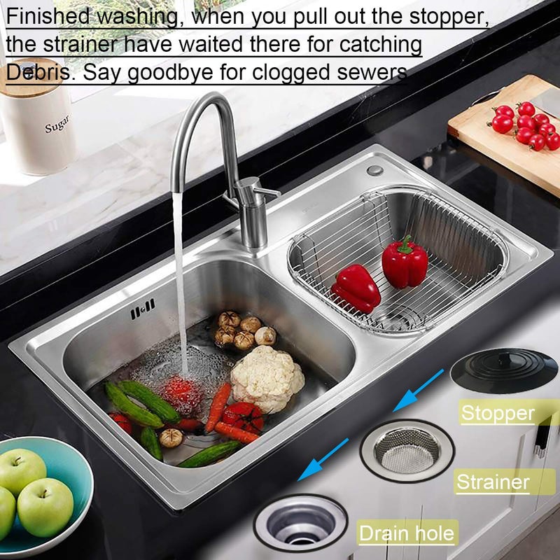 Seatery 4PCS Kitchen Sink Strainer Stopper Kit, Universal Silicone Sink Drain Plug Cover, Drain Water Stopper, 4.5 Inch Stainless Steel Sink Drain Strainer, Food Debris Catcher for Kitchen - Image 2
